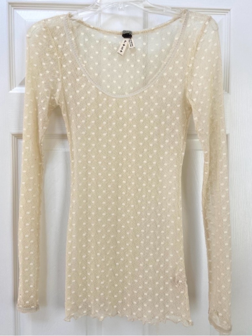 Free People Coquette Y2K Intimately Sheer Mesh Dot Layering Top Cream Sz S